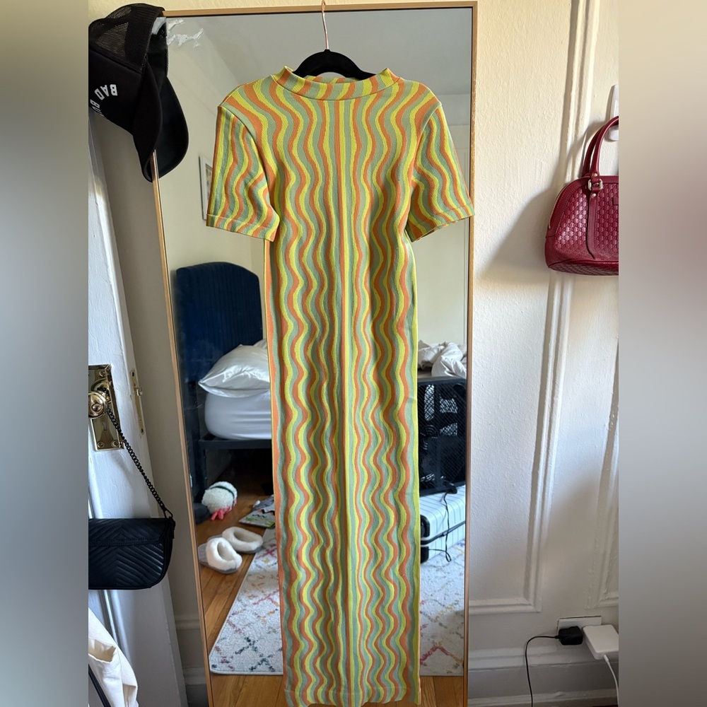 Stradivarius Wavy Yellow and Green Maxi Dress